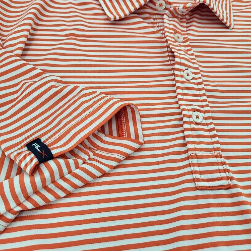 RLX Ralph Lauren Polo Shirt Mens XL‎ Orange Striped Performance Golf Logo